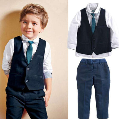 Clothes Outfits Children Sets for  Baby Boys with Vest + Shirt + Necktie +Pants Set